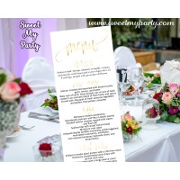 Wedding gold Menu card tea length,Gold Wedding Menu cards,(025w)